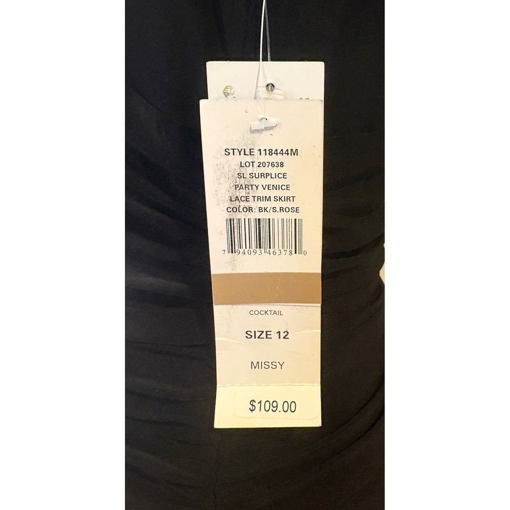 S.L. Fashions Women Black Mauve Lace Hem Ruched V-Neck Cocktail Dress New - Picture 8 of 10